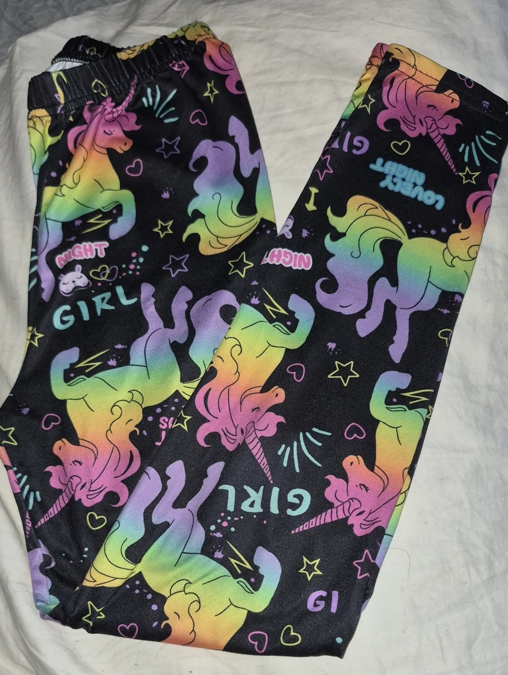 SHEIN Black Leggings with Rainbow Unicorn Print